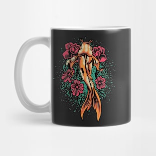 Retro Koi Fish and Red Flowers Mug